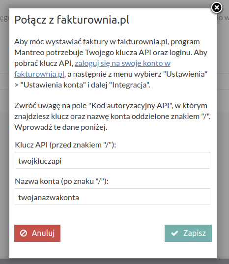 Połączenie Mantreo z API Fakturownia.pl